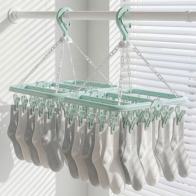 Tippet Line - ราวตากผ้าพลาสติกอเนกประสงค์แบบพับได้สำหรับเด็ก พร้อมคลิปหนีบถุงเท้าเด็กและราวตากผ้ากันลม