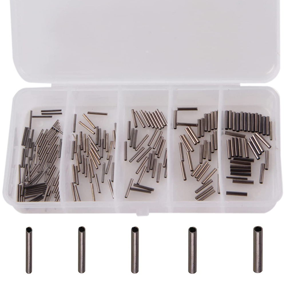 Fishing Line Box - 180ชิ้น/กล่อง0.6มม.-1.4มม.ทองแดงตกปลาหลอดตกปลาลวดท่อ Crimp แขนเชื่อมต่อสายตกปลาอุปกรณ์เสริมเครื่องมือ