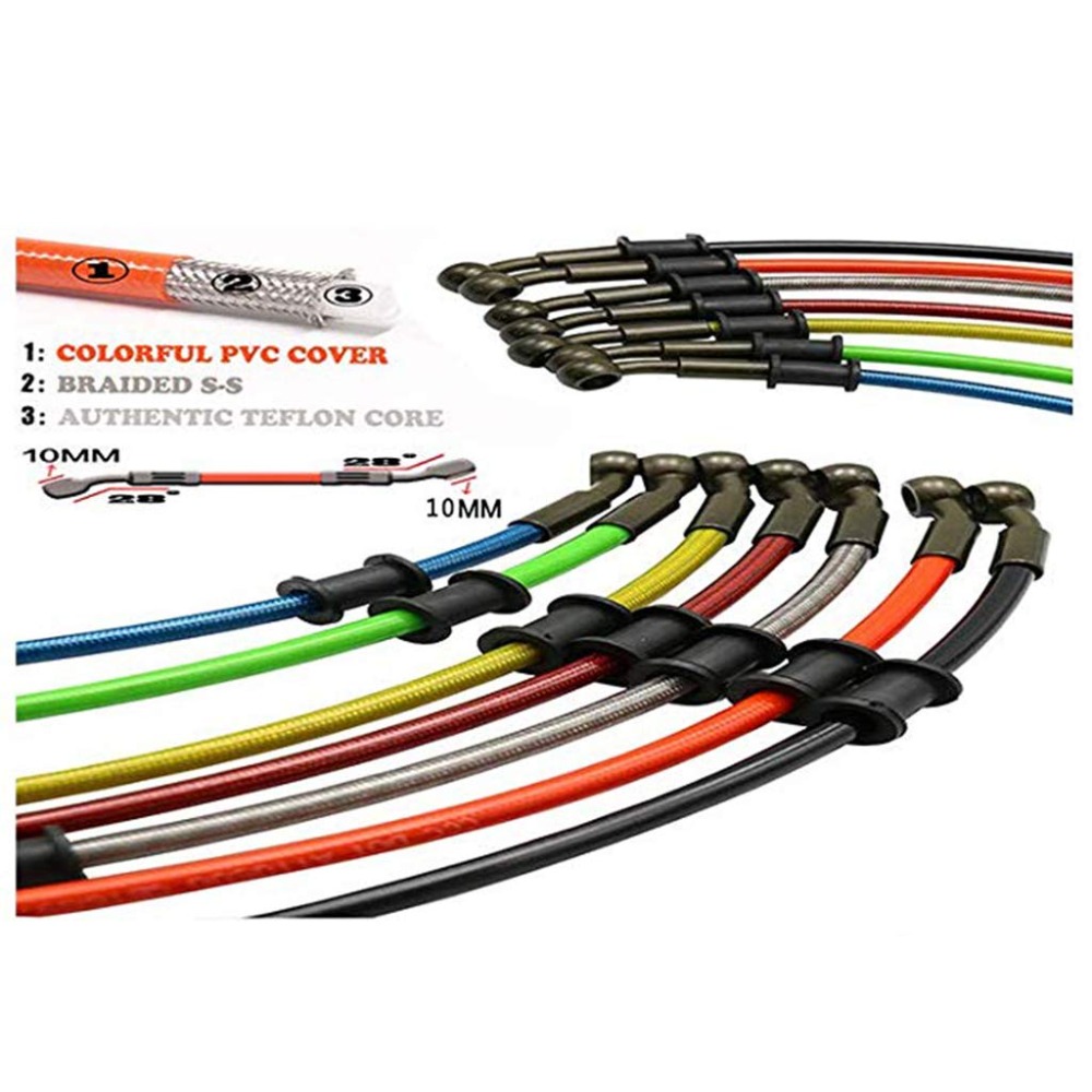 Braided Line - สายเบรกไฮดรอลิกเสริมแรงด้วยเหล็กถักสำหรับรถมอเตอร์ไซค์วิบาก สายคลัตช์น้ำมัน ขนาด 60 ซม.-220 ซม.